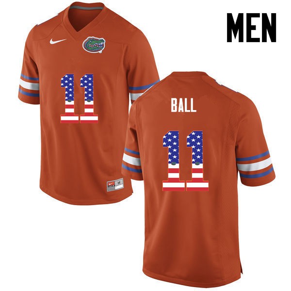 Florida Gators Men #11 Neiron Ball College Football USA Flag Fashion Orange